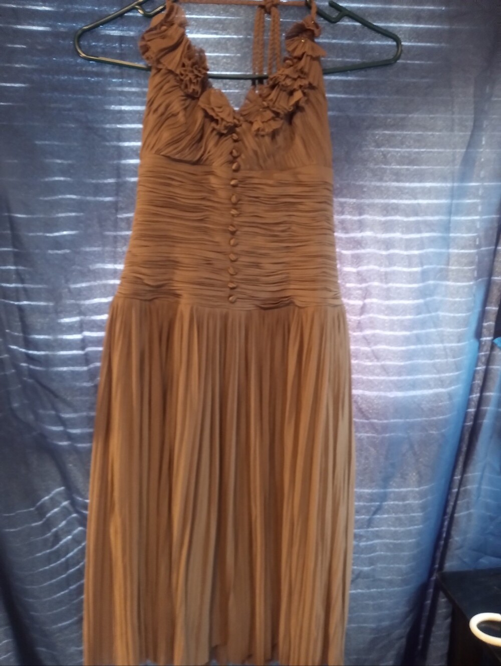 Bcbg Maxazria Green Pleated Halter Midi Dress